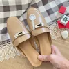 Luxury Designer Classic Women Hooded Half Slippers Padded Feet Sheepskin Leather Large Sole Sandals Vogue Metal Buckle Anti Slip Flat Bottom Slingback Dress Shoes