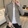 Ternos masculinos moda e bonito casual boutique gola alta pequeno terno maré marca design sentido xadrez zhongshan casaco oeste