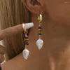 Boucles d'oreilles pendantes en pierre naturelle irrégulière colorée, pendentif Long pampille, breloque à la mode, bijoux cadeau pour dames