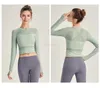 Sports quick-drying T-shirt top women's long-sleeved yoga clothes pure sunscreen color breathable fitness clothes crop round leading step fitness top