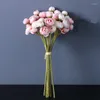 Decorative Flowers Brazil Tea Rose Bouquet Mariage Silk Artificial Pink Room Decor Flores Party Favors Fleurs Artificielles