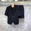 メンズトラックスーツ韓国スタイルのメン半袖スーツジャケットとショーツオスのシンプルなソリッドハウンドトゥースファブリック快適なスリムフィット2ピース