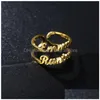 Полоса Rings Семейное кольцо для мужчин женщин на заказ двойное название персонализированное ювелирное изделия из нержавеющей стали Регулируемая пара подарок 230718 Drop Dealive Dhjnn