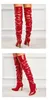 Stretch Over-Knee Boots Kvinnor Fashion Point Toe Black Side dragkedja tunn kvinnlig glänsande veck med hög häl botas för flickor festskor