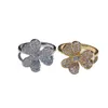 Fashion designer 4/Four Leaf Clover V Golden Fan's Trifolium Thickened 18K Gold Plated Ring Earrings Full of Diamond Lucky Grass Luxury Mesh Red