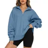 Damen-Kapuzenpullover, halber Reißverschluss, Pullover, Damen, einfarbig, übergroß, Vierteldosen, Old-School-Kapuzenpullover, Flanell-Up-Fitness-Damen