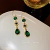 Boucles d'oreilles pendantes vert émeraude perle gland goutte pour les femmes Uxury élégant cristal couleur or longues dames fête de mariage