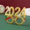 2024 New Year Glasses Frame Photobooth Props Merry Christmas Ornaments Xmas Navidad Gifts New Year Eve Party Favors Decorations