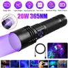 Torches 20W UV Black Light 365nm Woods lamp USB Rechargeable Filtered LED Ultraviolet Flashlight Pet Pee Urine Rocks Gem Money Detector HKD230902