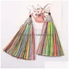 Dangle Lustre Colorf Long Gland Style Ethnique Boucles D'oreilles De Mariée Catwalk Exagéré Fringe Goutte D'oreille 9 Couleurs 24Paires / Lot En Gros D Dhvvt