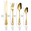 Servis uppsättningar 24st Royal Cutery Set Gold Rostfri Steel Spoon Forks Knives Kitchen Vintage Dinner Silverware Tablewover Gift