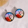 Pendientes colgantes Árbol de la vida Tiempo Piedra preciosa Color plata Francés Mujeres Ganchos para las orejas Flores Mariposa Cúpula de cristal Joyería para