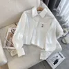 T-shirty damskie Miumius bawełniane tee TEE TOP DRIPED Hafdery Designer Suit O szyja