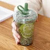 Mugs Travel Reusable Straw Cup Plastic Portable Creative Sequined Glitter Tumbler With Lids And Straws Kitchen Accessories