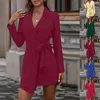 Costumes pour femmes Blazer Robe Femmes Mode Costume Col Couleur Unie Cravate Taille À Manches Longues Vêtements D'extérieur Bureau Dame Casual Affaires Formel