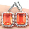 Dingle örhängen 40x20mm säljer rektangel orange spessartin granat lila spinel vit cz för damer bröllop 925 sterling silver