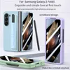 Fold5 Anti Slip Strip Hard PC Telefonfodral för Samsung Galaxy Z Fold 5 Wristand Design Pen Slot Folding Shell With Glass Film