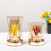 gold geometric pillar holder hurricane tube glass candle tealight holder jars glass cylinder vases wedding centerpiece clear