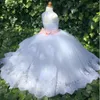 Flickaklänningar Flower Girls Party Communion Lace Poad Puffy Ball Gown Prom Pageant for Fantastic Children's Gift Baptism