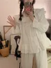 Женская одежда для сна осенняя зимняя кружева женщина пижама набор с длинной рукавом одиночная грудь мягкая принцесса хлопковые брюки дома S293