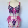 Set sexy Lingerie fantasia Reggicalze con volant Kit reggiseno con lacci Push Bella biancheria intima Colore a contrasto Sensuale vestito esotico 230808