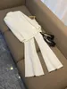 2024 Autumn White / Black Solid Color Two Piece Pants Sets Long Sleeve Notched-Lapel Single-Breasted Blazer Blazers & Flare Trousers Work Trousers Suits Set 2 O3G302262