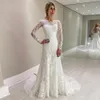 Magnifique robe de mariée sirène dos nu en dentelle, manches longues, col bateau transparent, traîne de balayage, Robe de mariée bohème