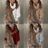 Kadın Sweaters Kadın Örme Leopar Patchwork Beltlank Yokluk Bahar Düğmesi Uzun Fener Sleeve Loose Women