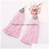 Dangle Lustre Colorf Long Gland Style Ethnique Boucles D'oreilles De Mariée Catwalk Exagéré Fringe Goutte D'oreille 9 Couleurs 24Paires / Lot En Gros D Dhvvt