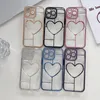Serce Love Chromed Case na iPhone 15 14 Pro Max plus 13 12 11 Moda luksusowy miękki kochanek tpu przezroczysty przezroczysty bling drobnoziarnisty metalowe okładki telefonu komórkowego
