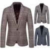 Men's Suits Men Korean Slim Fit Blazer Masculino Cotton Plaid Suit Office Jacket One Button Plus Size Male Blazers Coat Wedding Clothing