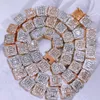 Hip hop iced out 10mm conjunto misto escada quadrado zircão gelo açúcar corrente bling jóias colar masculino