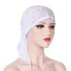 Ubranie etniczne Kobiety kryształowa korona chusta głowa prosta hidżabs muzułmańska czapka turbanowa czapka z ogonem głowa