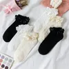 Women Socks JK Lolita Lace Ruffles Solid Color Black White Beige Short Japanese Style Sweet Girls Kawaii Cute Ankle