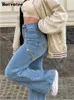 Damenjeans Botvotee High Waisted Jeans Damen 2023 Neue High Waisted Streetwear Fashion Wide Leg Flare Jeans Casual Solid Y2k Straight Jeans Q230901