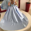 Девушка платья цветочничество синее атласное платье без спинки маленькое детское шарико