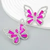 Boucles d'oreilles coréennes Fuchsia cristal papillon oreille femmes à la mode rêve élégant déclaration bijoux boucles d'oreilles goujons