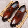 Chaussures habillées motif Crocodile hommes en cuir véritable hommes Oxford chaussure noir bordeaux à lacets bout carré mariage formel hommes