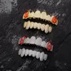 Ghiacciato Zirconi Cubici Teschio Denti Grillz Oro Reale 18K Punk Hip Hop Diamante Pieno Fang Griglie Brace Dente Cap Rapper Gioielli per il Corpo per Cosplay Festa in Costume di Halloween