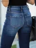Jeans Femme DEAT Deep Blue Jeans Holoe Gland Bouton Taille Haute Slim Petits Pieds Pantalon Femmes Casual Adoucisseur Fit 2023 Nouvelle Mode HT211 Q230901