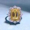 Cluster Ringen Lente Qiaoer Luxe 925 Sterling Zilver 6 9 MM Emerald Cut High Carbon Diamanten Bruiloft Verloving Vrouwen Fijne sieraden Cadeau
