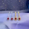 Orecchini a bottone Elegante pietra preziosa rossa rubino naturale per donne con gioielli in argento 4
