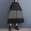 Lässige Kleider japanischer Stil Frau Langarm schwarz bedrucktes Hemd Kleid Lose Fit Großgröße Chi Tragen großes Vestidos JJXD536