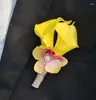 장식용 꽃 유럽 스타일 4 PCS/ LOT DIY CALLA LILIES Sweet Corsage Simulate Flower Grooms Man Bootonniere 핀 브로치 웨딩 파티