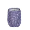 12 oz Bling Tumbler with Rhinestone Diamond Wine Tumbler Glasses Stainless Steel Insulated Cup with Straw Glitter Vacuum Thermal Wholesale 0902