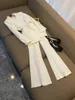 2023 Autumn White / Black Solid Color Two Set Long Sleeve hacked-Lapel Single-Breasted Blazers Flare Byxor Byxor Arbetet Set 2 Piece Suits O3G302262