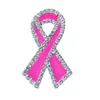 10個/ロットピンクエナメルクリアラインストーンブローチリボン形状乳がん意識医療バタフライピン看護師アクセサリー