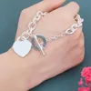 Pulsera de marca 925 grabado corazón grueso diseñador clásico para hombres y mujeres alta calidad 18k oro OT joyería de regalo de vacaciones VS9Z