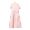 toteme Women's Pink V-neck Pleated Puff Sleeve Dress