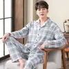 Women's Sleepwear Spring Autumn Cotton Pajamas For Men Casual Plaid Pajama Sets Plus Size 4XL Long Sleeve Comfortable Pijama